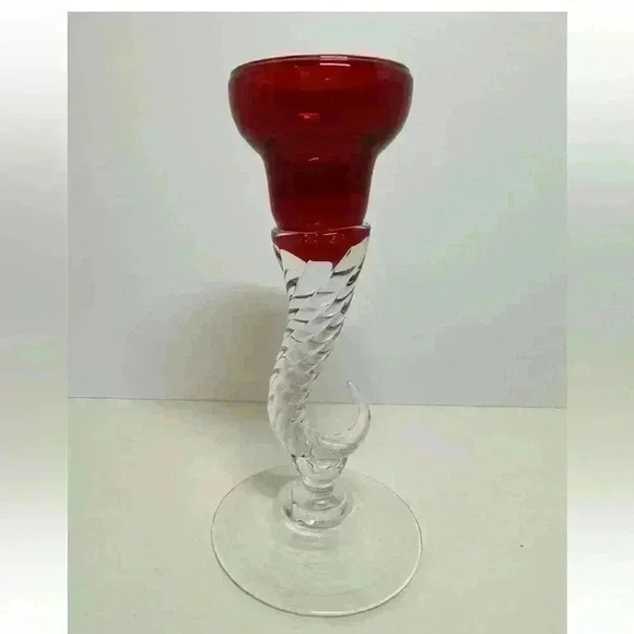Ruby Red Cornucopia Swirl Hook Candlestick Holder - Picture 3 of 4